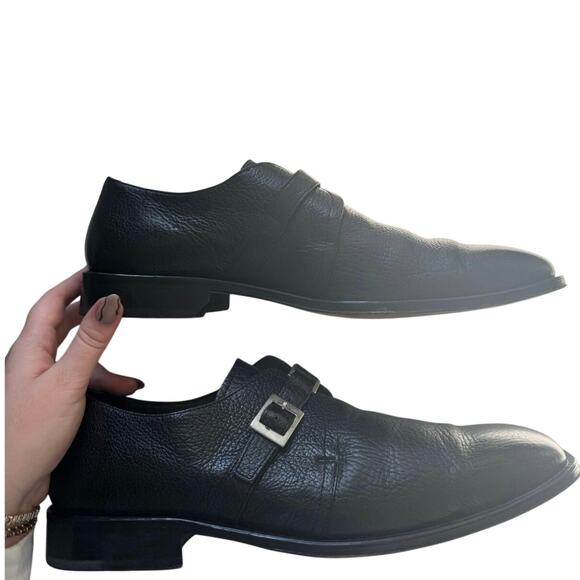 Sandro Moscoloni Leather Single Monk Strap Dress Shoes In Black Size 11 - Picture 1 of 9